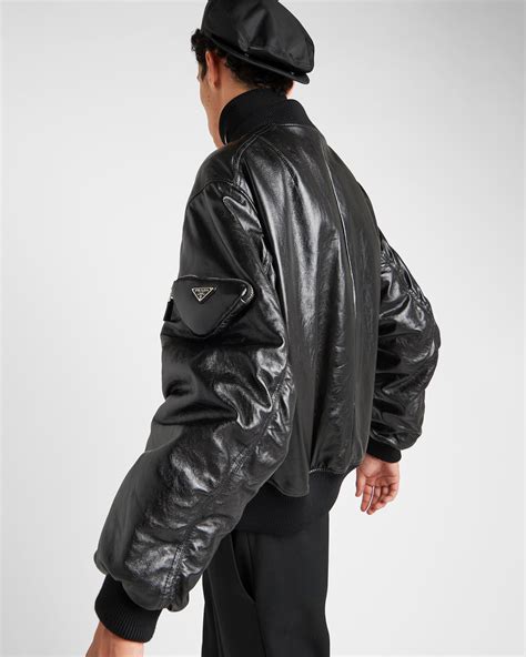 prada nappa leather bomber jacket|black prada bomber jacket.